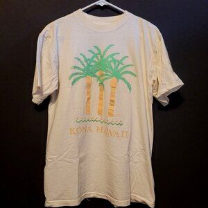 Vintage Kona Hawaii Tshirt 1990 Pastel Palm Trees Large Printees Made in USA